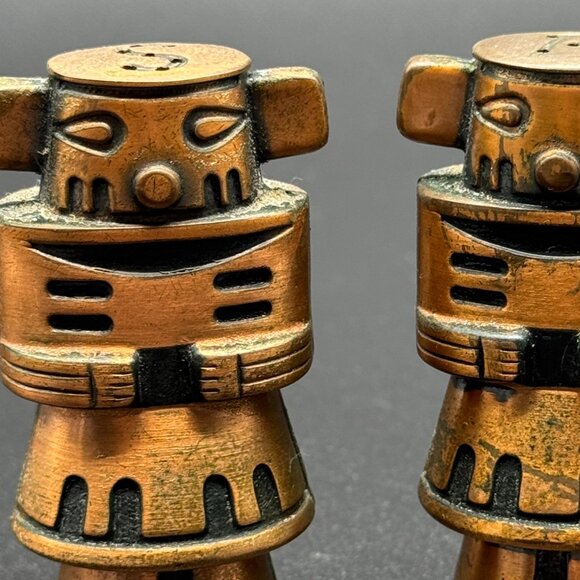 Vintage Metal Copper Salt and Pepper Shakers Inca Kachina Totem Native Eclectic - Picture 2 of 5